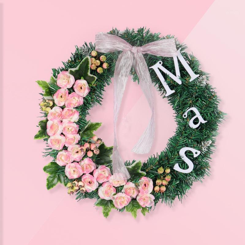 

Pink Christmas Letter Rose Wreath Holiday Party Home Shopping Mall Window Decoration Pendant A1