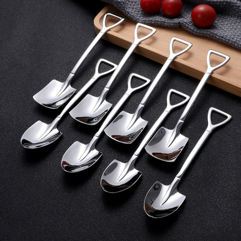 

Stainless Steel Spoon Mini Shovel Shape Coffee Ice Cream Desserts Scoop Fruits Watermelon Square Spoons Creative Kitchen Tools T9I001084