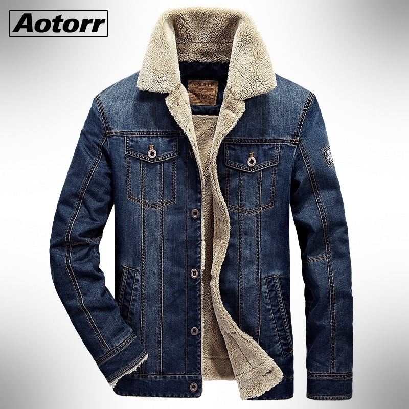 

Men Fleece Jeans Jacket Winter Casual Warm Bomber Jackets Coat Mens Cotton Fashion Aviator Button Cowboy Denim Outwear Windbreak 201120, Mg66009dark blue