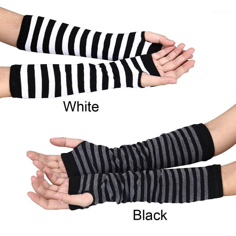 

2020 New Fashion Unisex Hand Long Gloves Stripe Pattern Knitted Wrist Arm Fingerless Winter Gloves Soft Keep Warm1