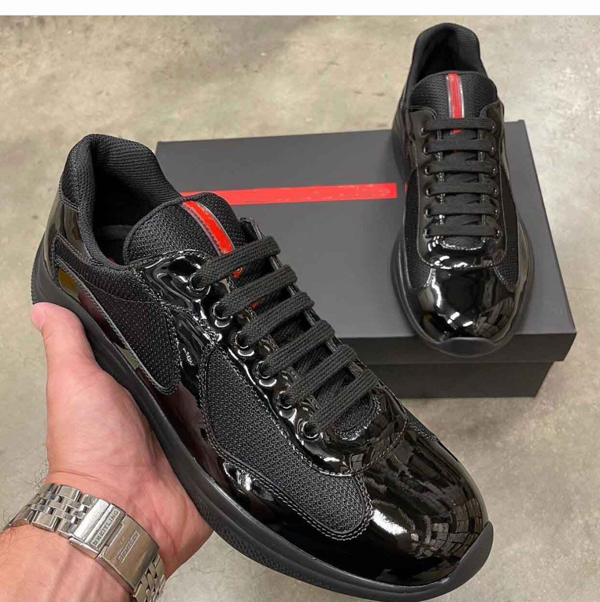 

2022 Men America Cup Designer Sneakers Shoes Patent Leather Flat Trainers Rubber Sole Fabric Mesh Lace-up Nylon Casual Outdoor Sports EU38-46