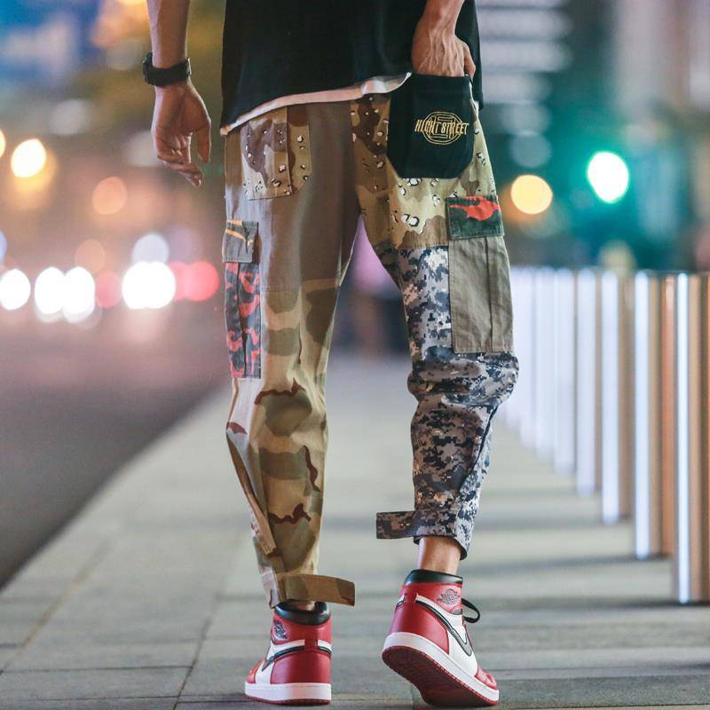

2019 Fashion Multi-Pocket Men's Harem Pants Streetwear Casual Camouflage Jogger Pants Men Drawstring Army Green Camo Trousers, Khaki