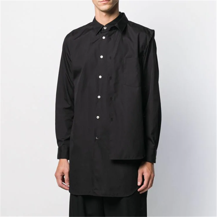 

Customized New trend men' loose long sleeve shirt spring and summer personality fake two hair stylist youth shirt, Black