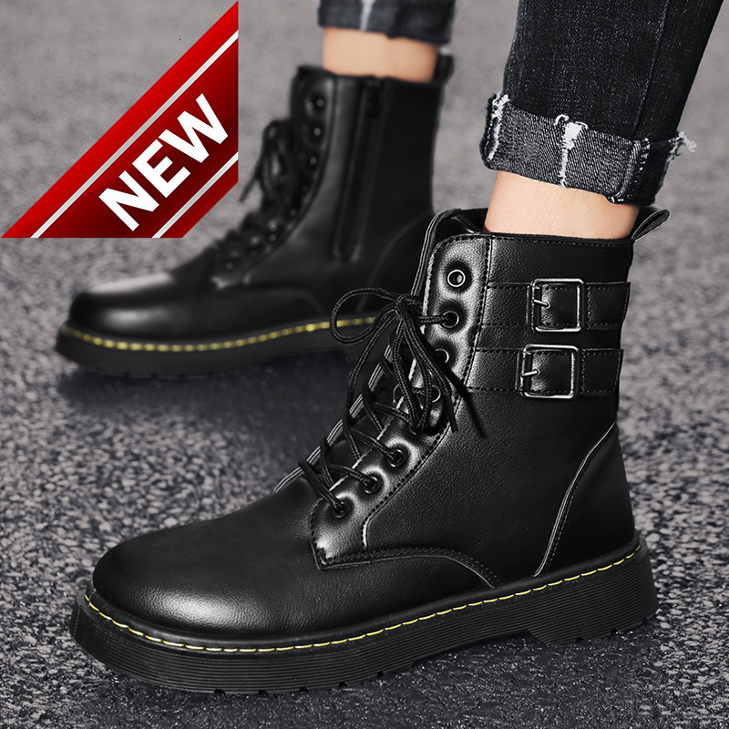 Autumn and Winter 2021 Martin High Top Fashion New Military British Style Black Men's Leather Boots