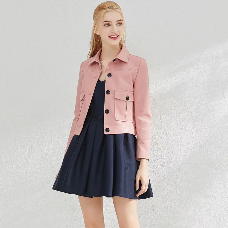 

2021 New Autumn Skinny Black Women Female Leather Jacket 5H9W, Beige