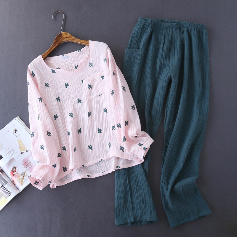 Daeyard 100% Cotton Pajama Sets Women Natural Spring Long Sleeve Shirts And Pants 2 Pcs Pyjamas Soft Sleepwear Casual Homewear 201102