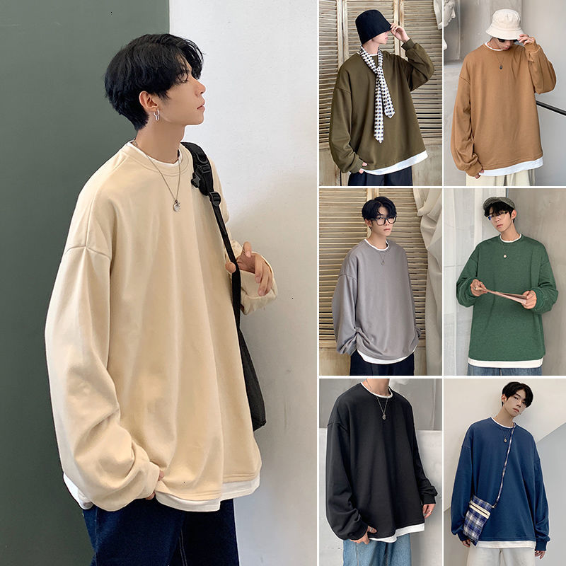 

Male Sweatshirt 2021 Spring New Release Around Neck Two Large M-5xl Youth Clothes P8TW, Creamy-white.