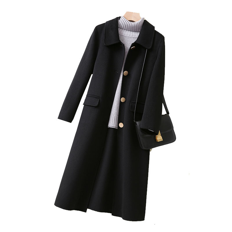 

Winter Autumn 2021 New Women's High Quality Cashmere Double Face Long Female Wool Coat Outerwear R391 45v9, Rain light green.