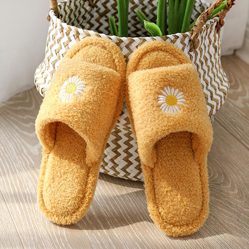 

Cute Cartoon Bear House Bedroom Women Fur Slippers Winter Warm Plush Couples Shoes Soft Cotton Indoor Ladies Furry Slippers, Yellow