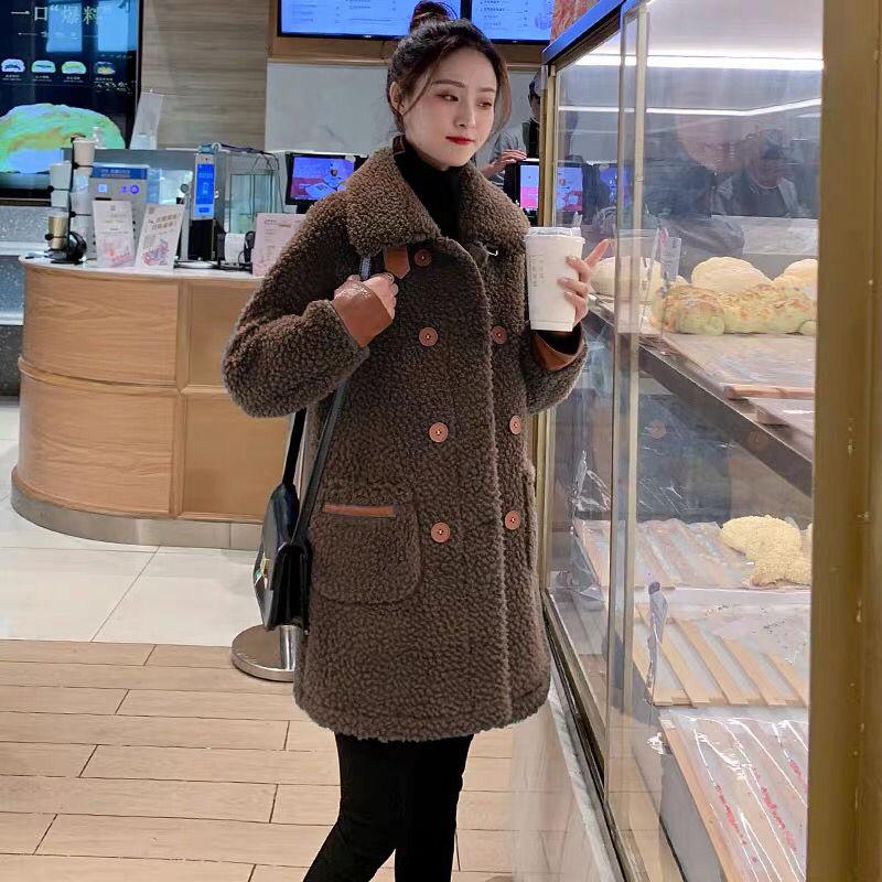 

2020 Winter New Women Korea Style Real Sheep Coats Female Genuine Sheepskin Medium Slim Natural Wool Blends Outwear D42, Red