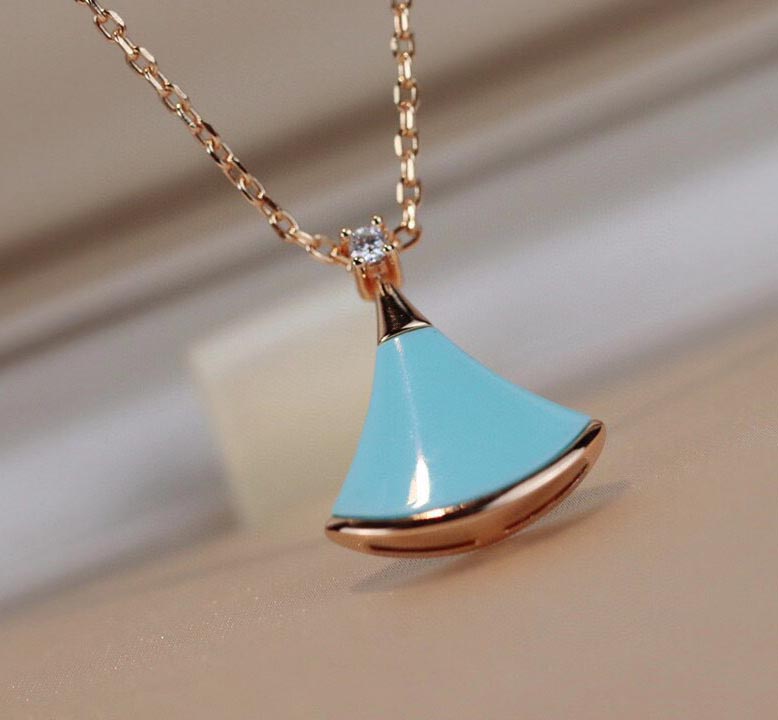 

Luxurious quality small fan shape pendant necklace with blue turquoise stone for women wedding jewelry gift PS4489