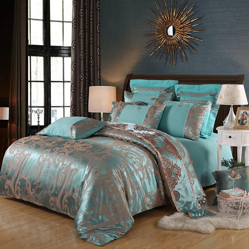 

2020 home bedding set Jacquard duvet cover set high quality 4pcs/set embroidery bed linens luxurious bedclothes super king bed, Xroyal blue