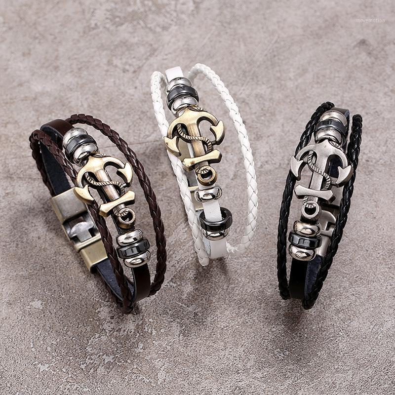 

Vintage Anchor Charm Bracelet for Men Multi-layer Leather Rope Bracelets Bangles 8.27" pulseira masculina1
