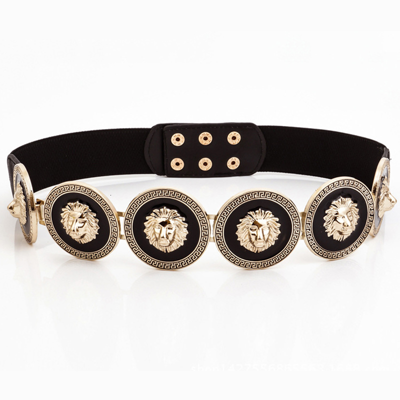 

Golden Waist Belts Fashion Women's Party Metal Wide High Quality Waistband Female Luxury Ladies Elastic Belt for Dress, Black