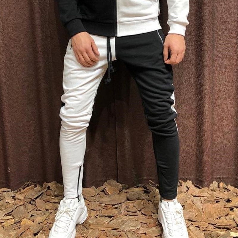 

New fashion design stitching two-color trousers men's streetwear men casual men's clothing jogger zipper casual trousers 201125, Gray-black
