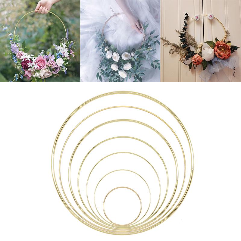 

1Pcs 10-40cm Iron Gold Metal Ring Portable Garland Baby Shower Wedding Bride Flowers Wreath Handmade Flowers Catcher Hoop Decor, B01