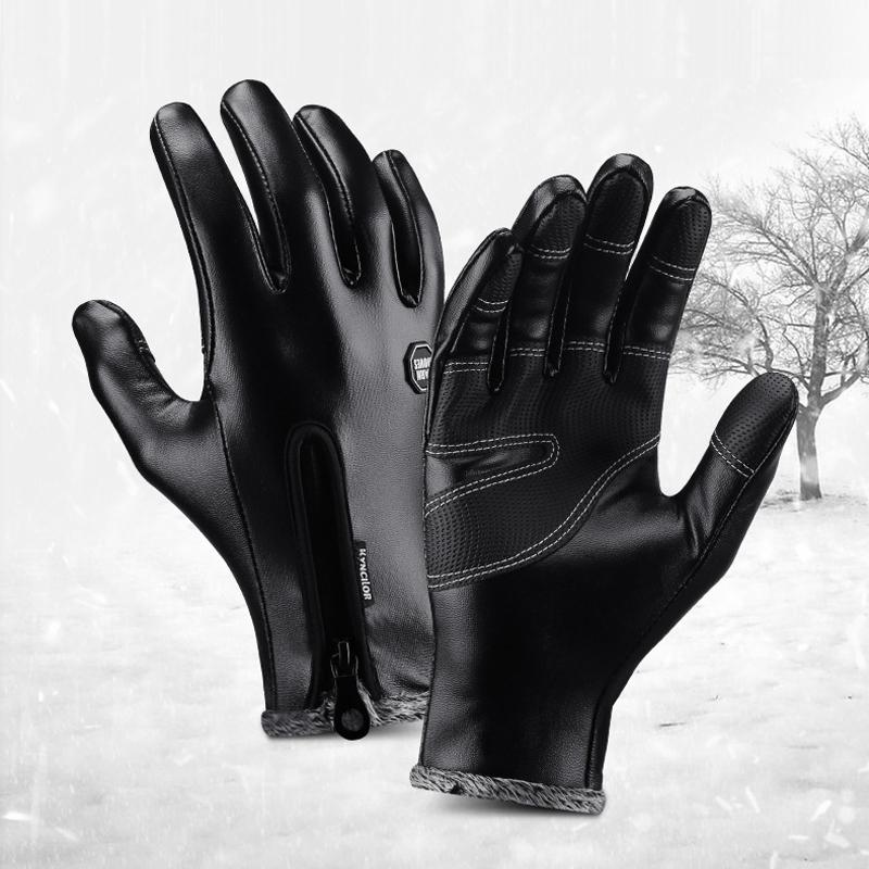

Ski Gloves for Men Winter Outdoor Sports Cycling Gloves Men's Warm Full Finger PU Leather Windproof Non-slip Touch Screen, Color 01