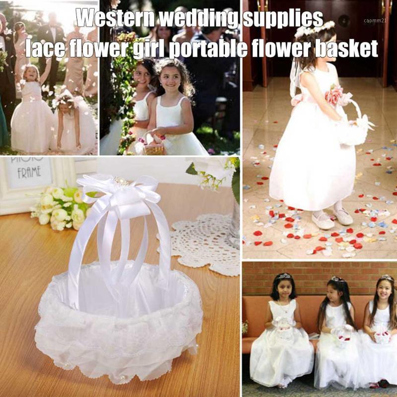 

New Wedding White Flower Basket Lace Ribbon Candy Storage Basket Western Wedding Supplies DNJ9981