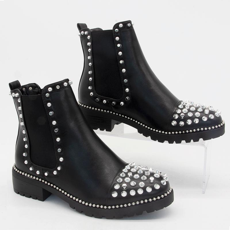 

GOGD]Boots Sexy Rivet Club Party Shoes WOMEN ANKLE BOOTS goth Autumn Winter Ladies Shoes women Combat boots1, Silvery rivet