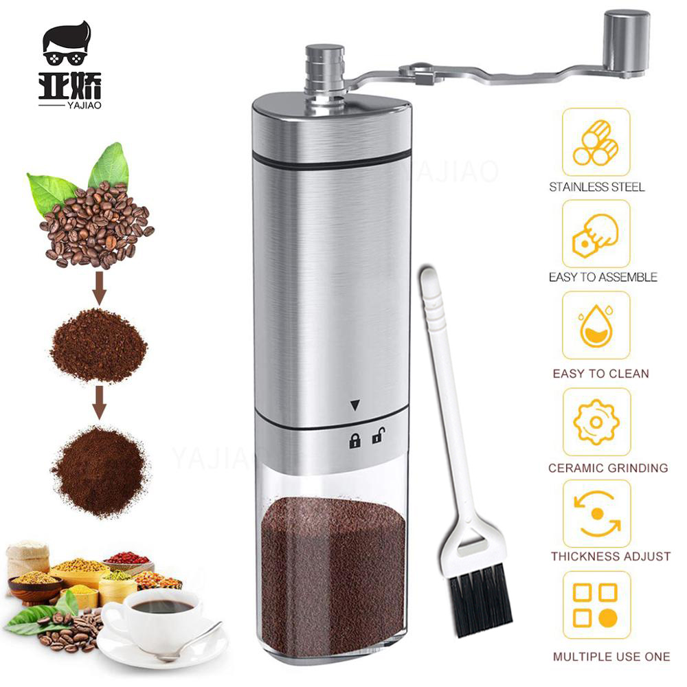

YAJIAO Portable Manual Coffee Grinder Transparent Stainless Steel Hand Crank Coffee Machine for Travel, Camping, Backpacking