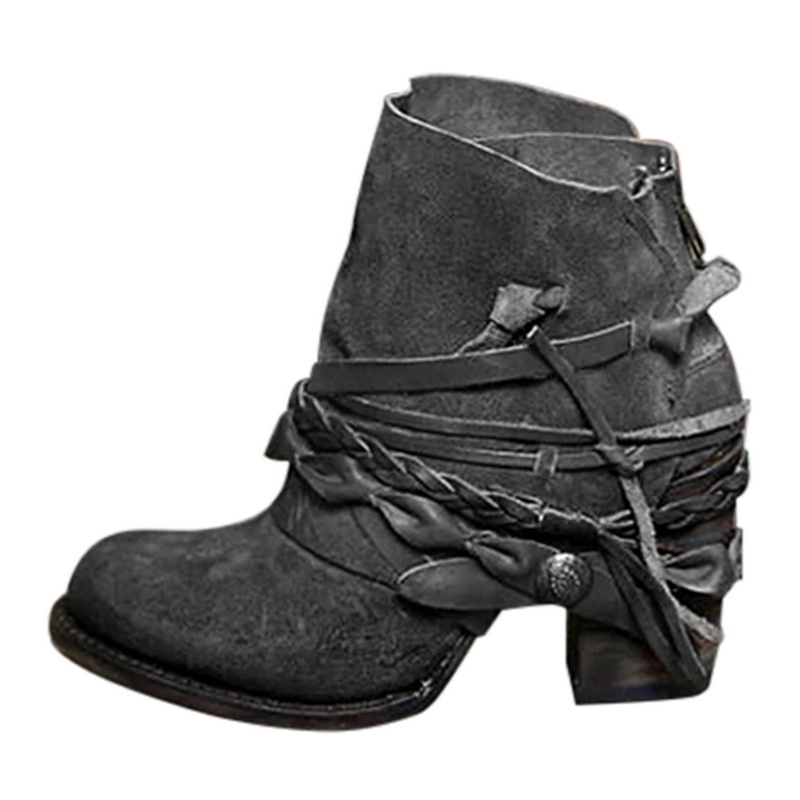 

2020 Leather Boots Women Genuine Pointed Toe Ankle Boots Thick Square Heel Slip On Western Cowboy Women, Blue