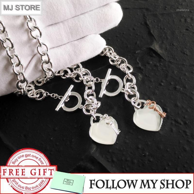 Chains MJ S925 Sterling Silver Necklace For Women Classic Key Heart-shaped Pendant Charm Necklaces Jewelry Gift1
