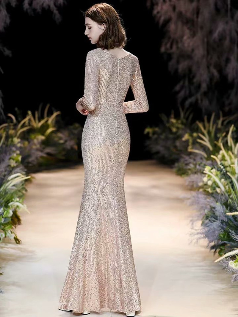 

2021 Robe Soiree New Sexy Style Decote on v Evening Long Lantejoula Ch Clothes UJDF, Same as images