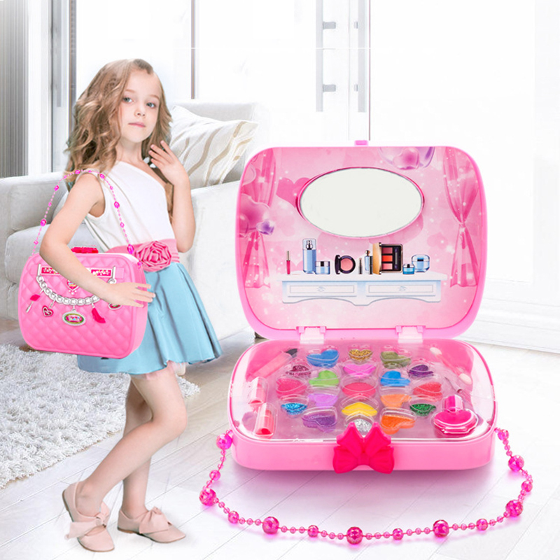 

Kid Makeup Set Toys Suitcase Dressing Cosmetics Girls Toy Plastic Beauty Safety Pretend Play Children Girl Makeup Games Gifts 210312