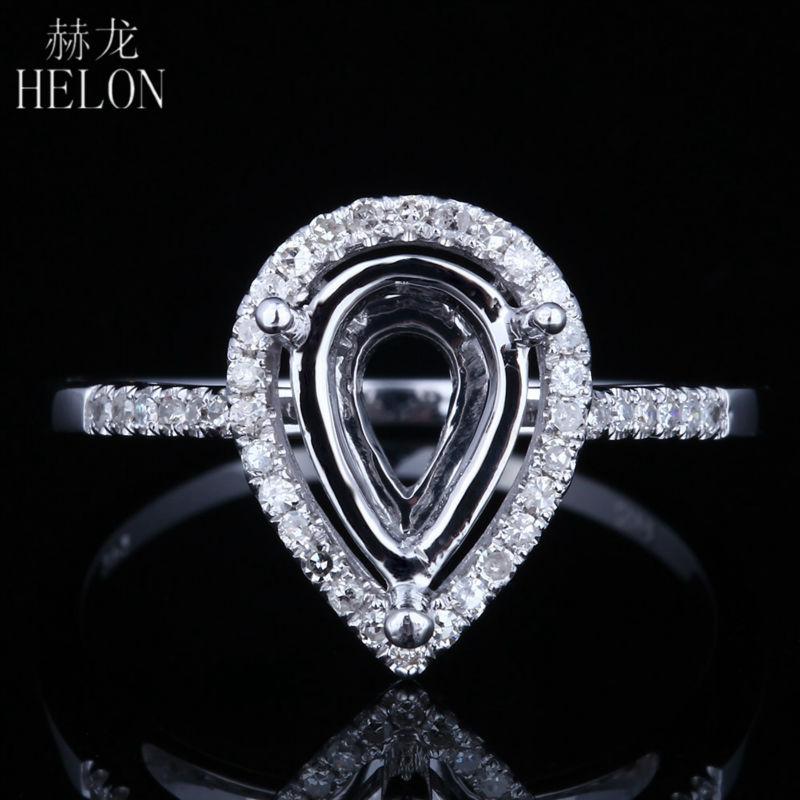 

HELON Diamonds Ring Setting Solid 14K White Gold 10x6mm Pear CutSemi Mount Natural Diamonds Engagement Weddding Ring Setting