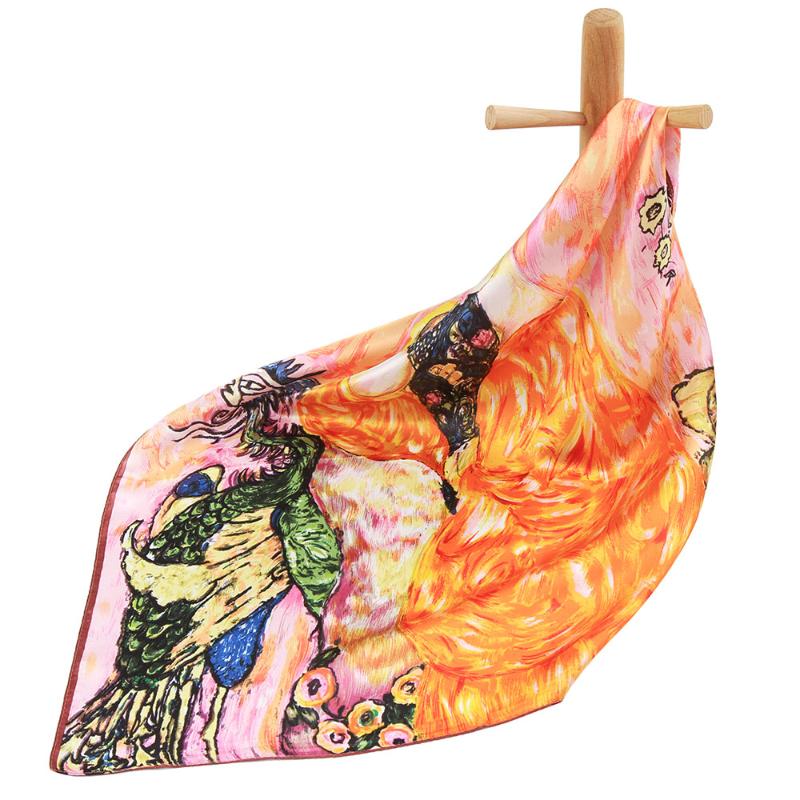 

Scarves Pure Silk Scarf Women Bandana Female Handkerchief Oil Painting Hair Artistic Portrait Women's Natural Square Headband, Blue;gray