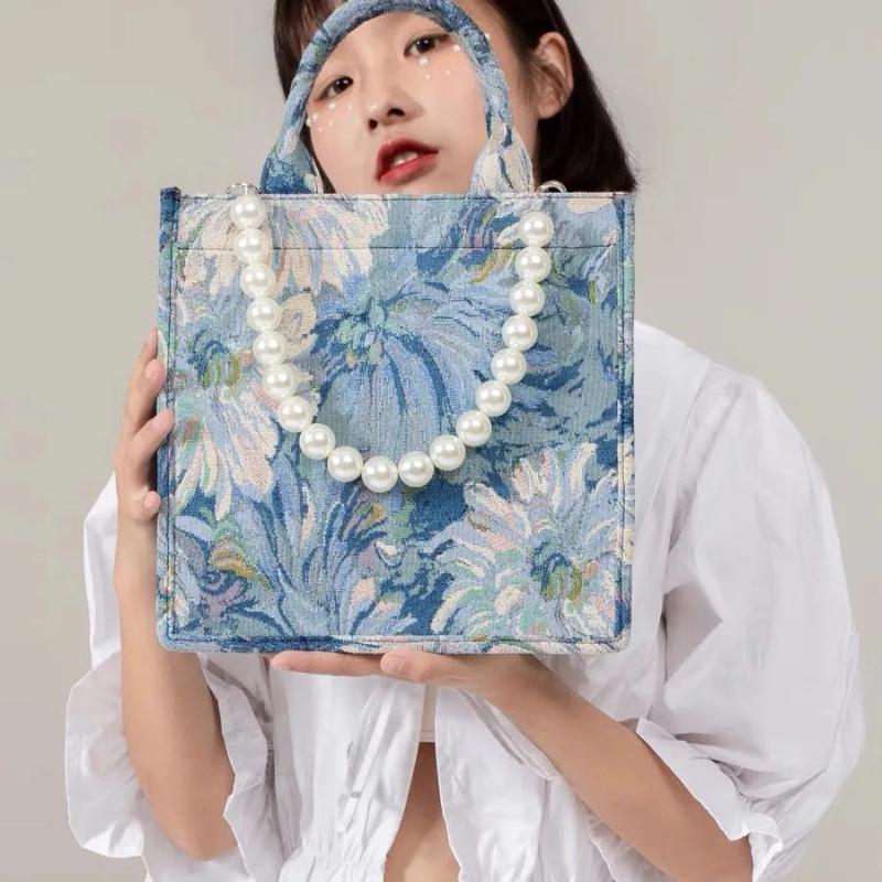 

Evening Bags Casual Embroidery Canvas Handbag Women Large Capacity Handle Bag Simple Shoulder Shopping Lady Totes Designer Clutch