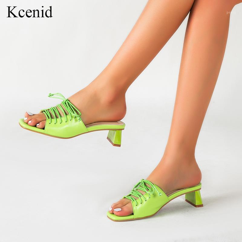 

Kcenid Summer ladies slippers cross-tied gladiator women sandals slippers low heel 5cm square head open toe leisure women shoes1, Beige
