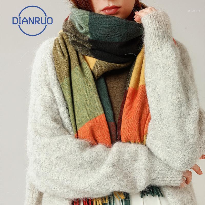 

DIANRUO 2020 Classic Autumn Winter Grace Female Plaid Scarf Women Scarves Wide Lattices Long Shawl Wrap Blanket Warm Scarfs R3311