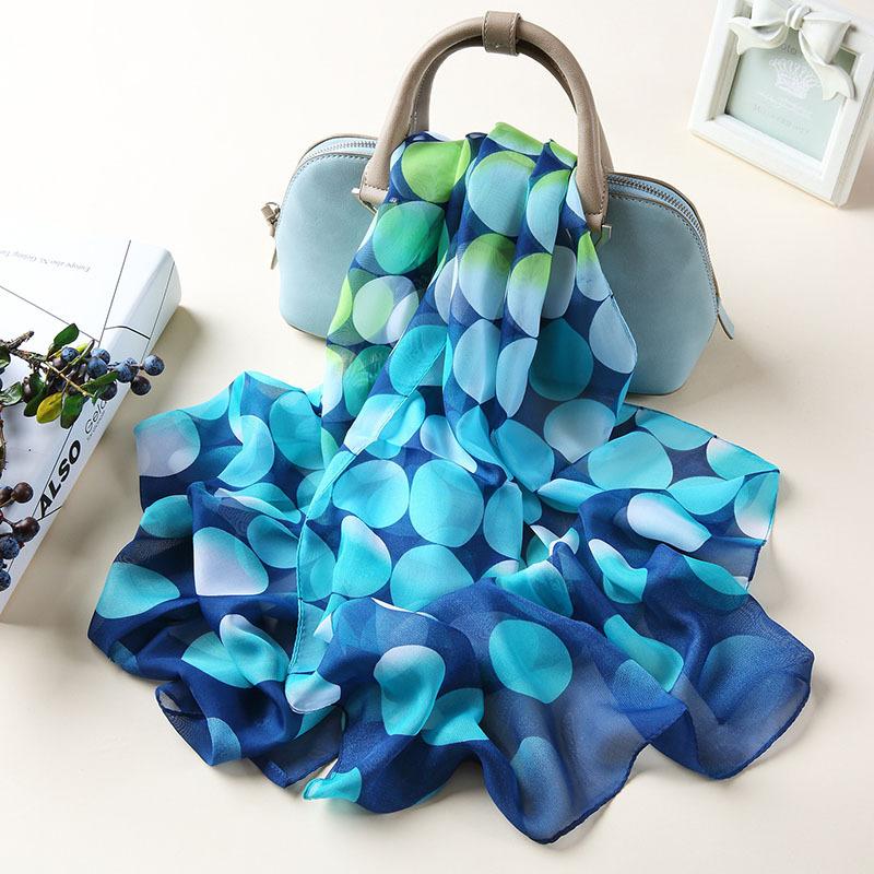 

Silk Scarves Woman Spring Autumn Long Dots Printed Shawl Scarf Ladies Chiffon Autumn and Winter Beach Scarf Wraps