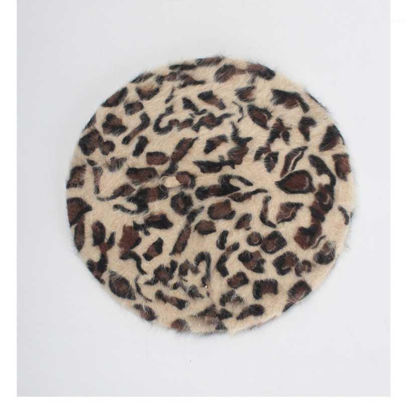 

2020 Winter Chic Women Fuzzy Hair Leopard Berets Warm Cozy Animal Printed Hair Knitted Hats1, White