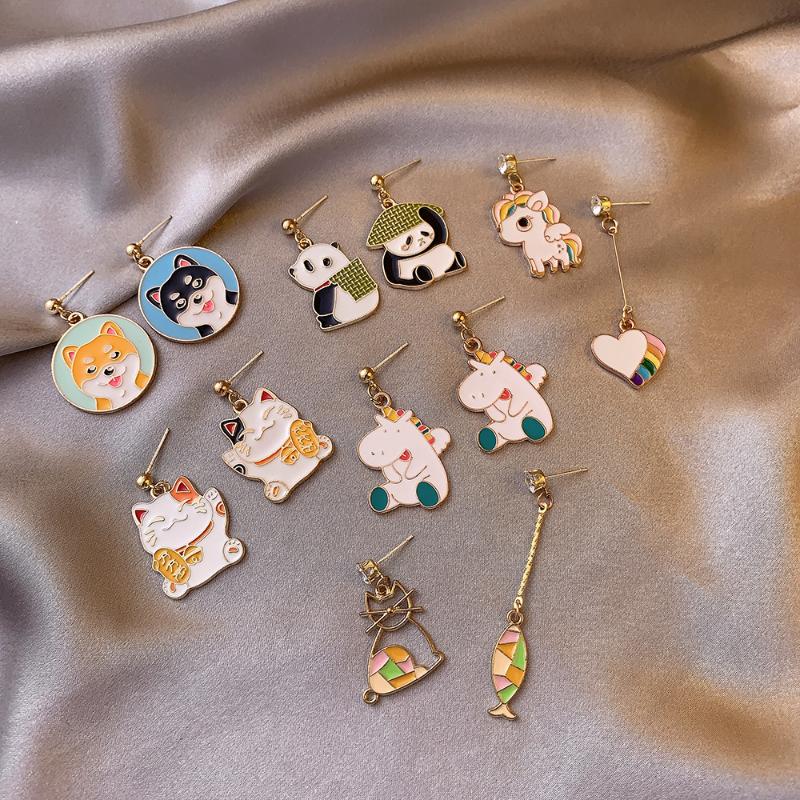 

Stud Fashion Asymmetrical Cute Panda Puppy Lucky Cat Animal Earrings