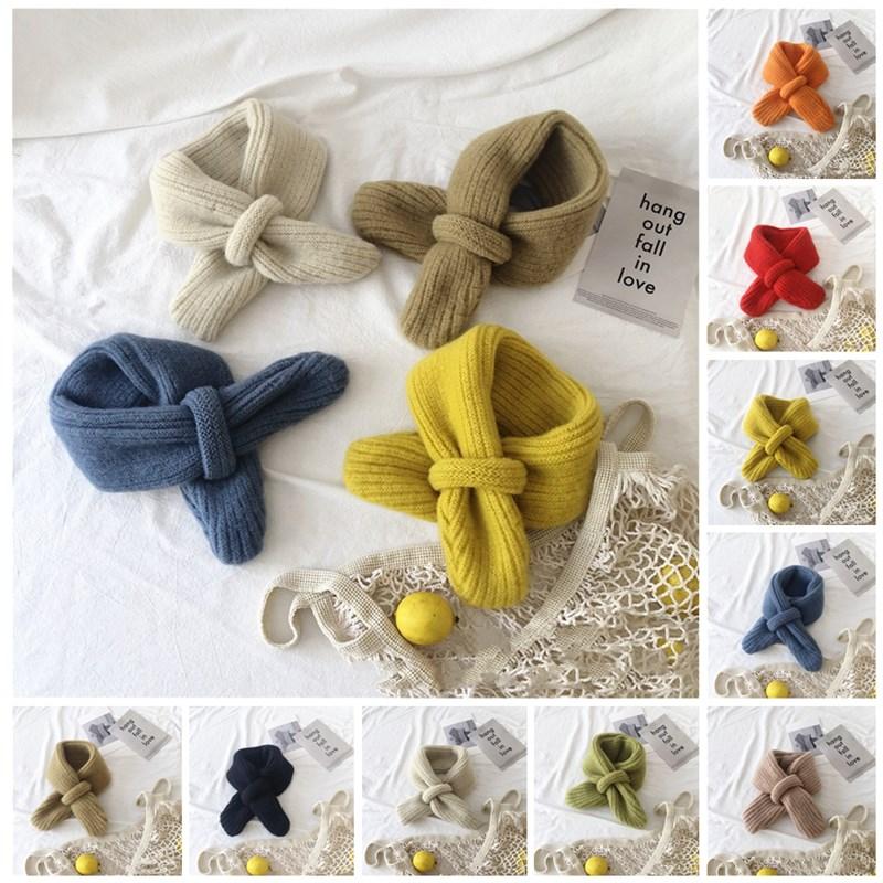 

Children Knitted Scarf Pure Color Big White Label Baby Scarf Autumn And Winter Simple Trendy Baby Warm Wool