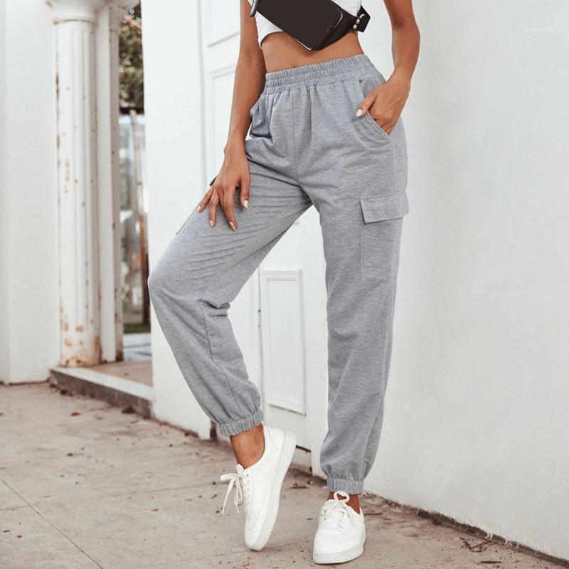 

Women' Lantern Sleeve Pocket Tied Sports Casual Pants Fashion Casual High Quality Solid Color Pants 2.251, Gy