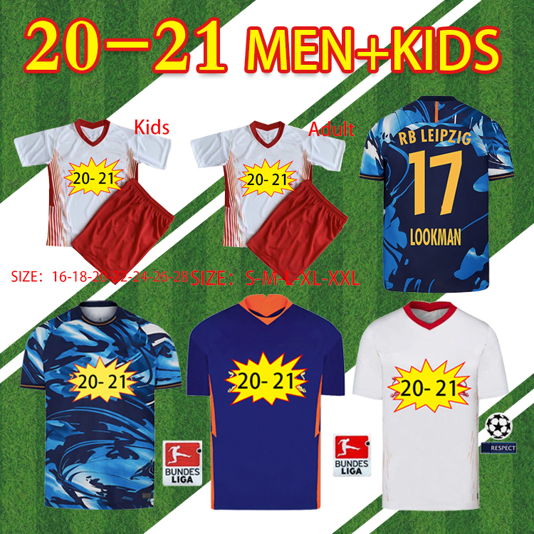 

20 21 RBL WERNER Soccer Jersey FORSBERG 2020 2021 Leipziges OLMO NKUNKU SABITZER Men Kit Sets Maillot de Football Shirts Pants Trainin, Away patch 2