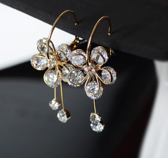 

Circle Flower with CZ Crystal Drop Earrings Jewelry for Women Vintage Bride Earrings Wholesale