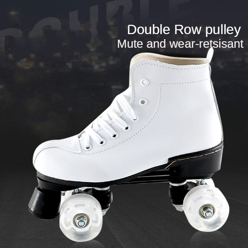 

2021 New style Skate Adult Double-Row Pulley Shoes Men Women 4-Wheel PU currency Luminous Roller Skates, White