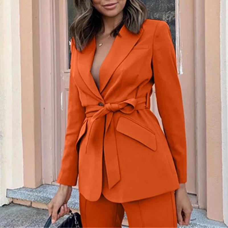 

Spring Autumn Blazers Women Small suit Plus size Long sleeve Coat Casual tops female Slim Wild Blazers Outerwear jacket tweed, Orange