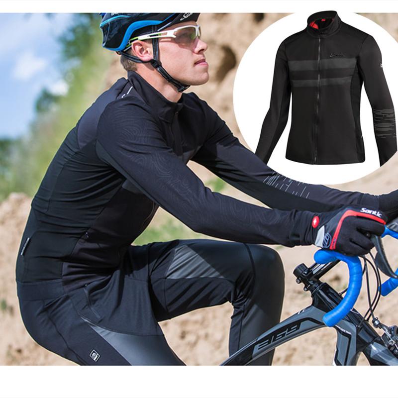 

Santic MTB Road Bike Jackets Men Breathable Reflective Windproof Bicycle Outdoor Sports Coat Winter Keep Warm Cycling Jackets, Black