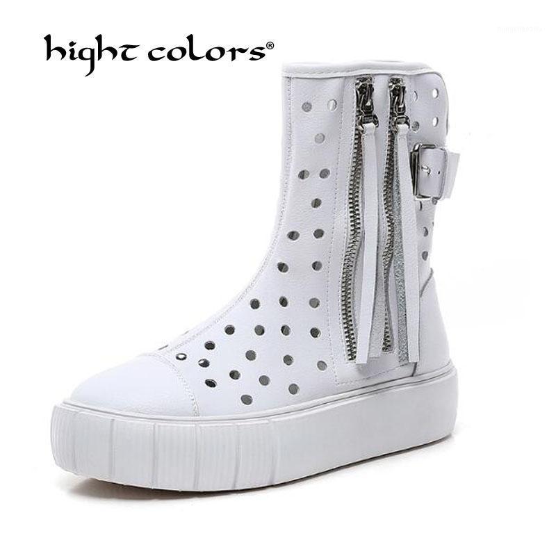 

White Yellow Black Women's Summer Boots Flat Low Hidden Wedges Cutout women Boots Ladies Dress Casual Shoes Hot sale T20261