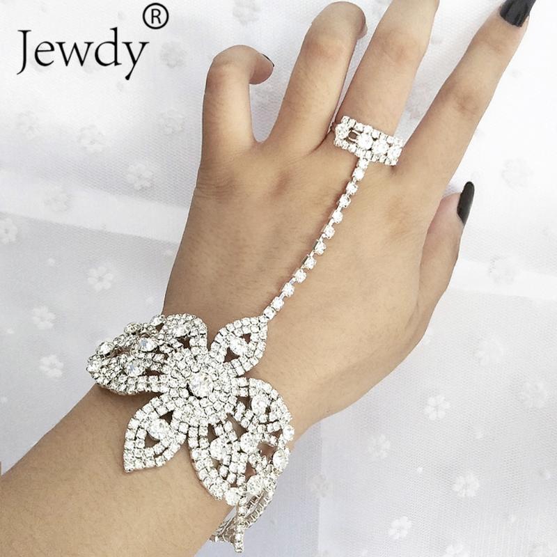 

Statement Rhinestone Finger Ring Bracelets for Women Pulseras Mujer Wedding Crystal Bowknot Bangle Charm Femme Jewelry 2020