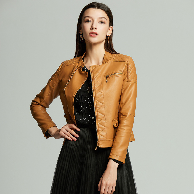 

2021 The New New Leather Jacket of European and American Female Plutonium Ladies Motorcycle Thin Style Small Short Coat Xzc0, Black