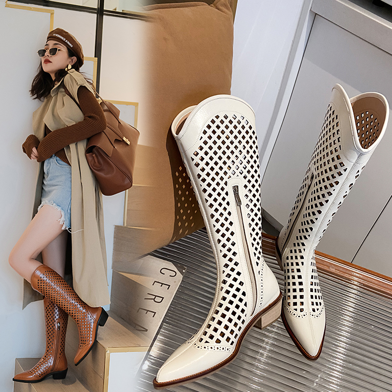 

2020 New Spring Shoes Woman Designers Chic Oco Pointed Finger of the Natural Foot Genuine Leather Boots at Knee High Women's Adsc, Black