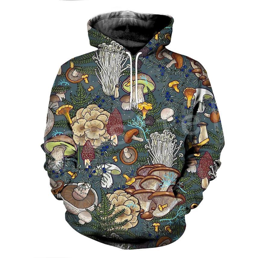

tsvel men's and women's hooded sweatshirt, plant printed sweater, mushroom, camouflage, zipper et, a-19, Black