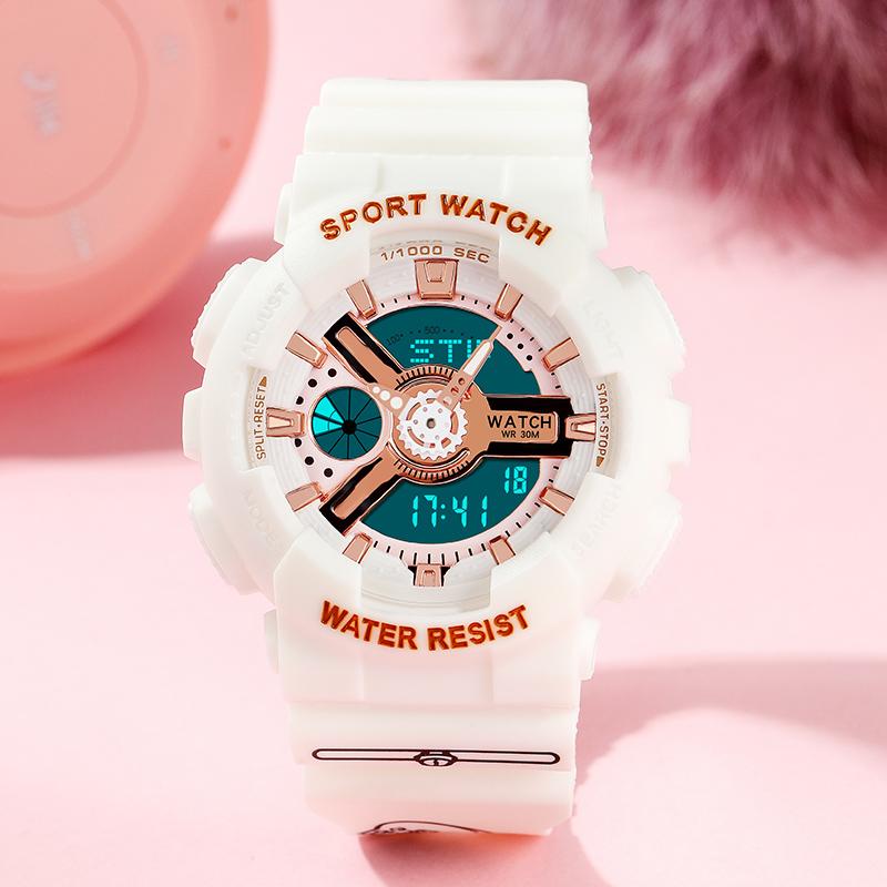 

Wristwatches Wateproof Sport Women Watch Luxury Stopwatch Countdown Electronic Top Brand Sanda Ladise Casual Clock Original Wristwatch, White