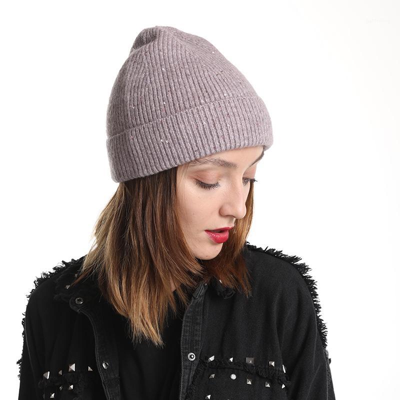 

2020 New Winter Hat For Women Bling Sequin Wool Knitted Beanies Warm Cashmere Beanie Hat High Quality Bonnet Cap1, White